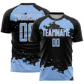 Custom Black Light Blue-White Abstract Fragment Art Sublimation Soccer Uniform Jersey
