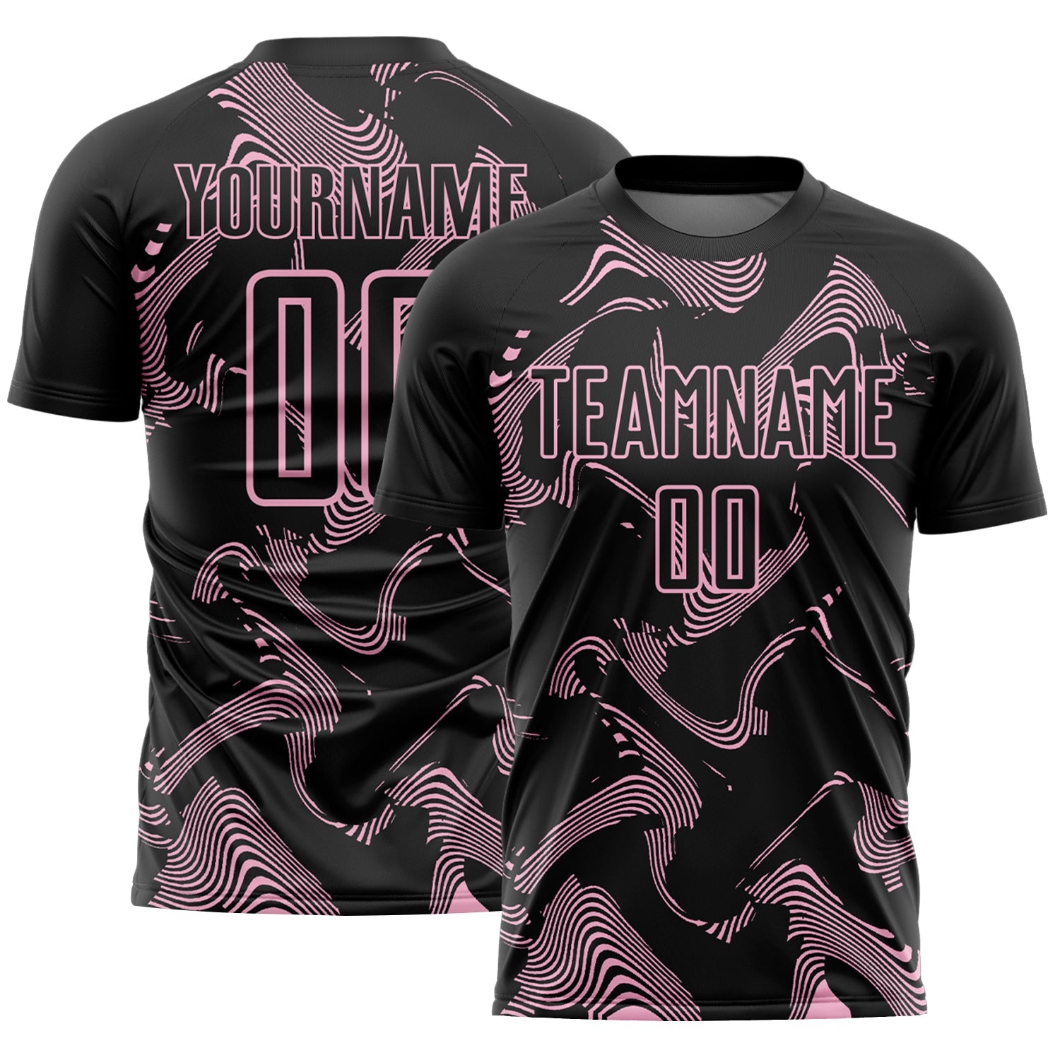 Custom Black Light Pink Curve Lines Sports Sublimation Soccer Uniform Jersey