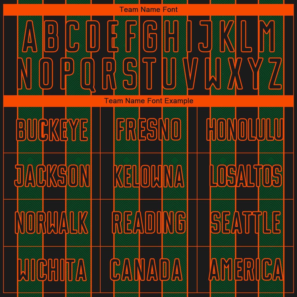 Custom Black Green-Orange Pinstripe Line Sports Sublimation Soccer Uniform Jersey