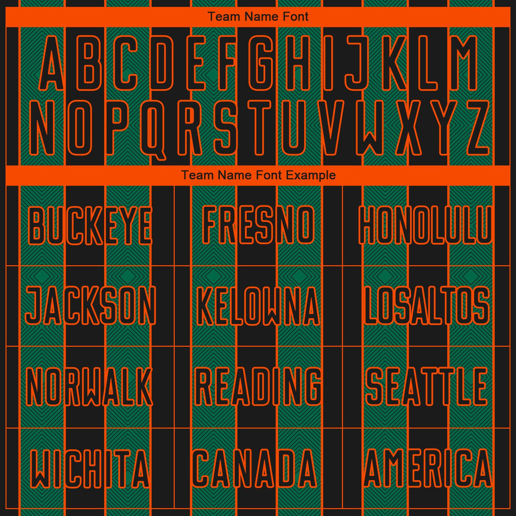 Custom Black Kelly Green-Orange Pinstripe Line Sports Sublimation Soccer Uniform Jersey