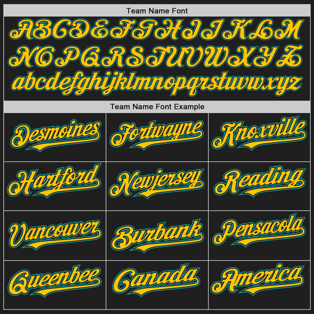 Custom Black Teal Pinstripe Yellow Two-Button Unisex Softball Jersey