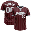 Custom Burgundy Gray Pinstripe White Two-Button Unisex Softball Jersey