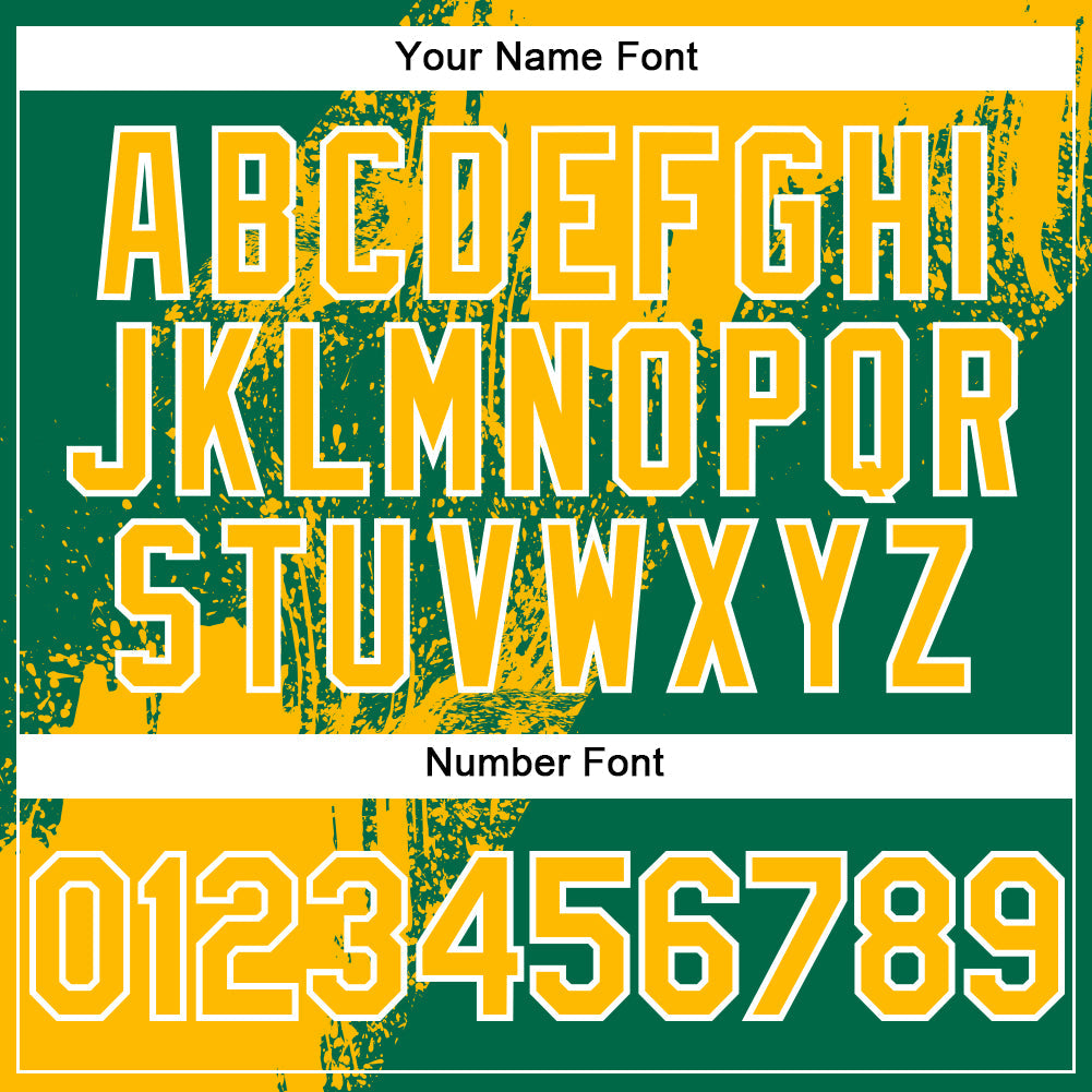 Custom Gold Kelly Green-White 3D Pattern Abstract Brush Stroke Two-Button Unisex Softball Jersey