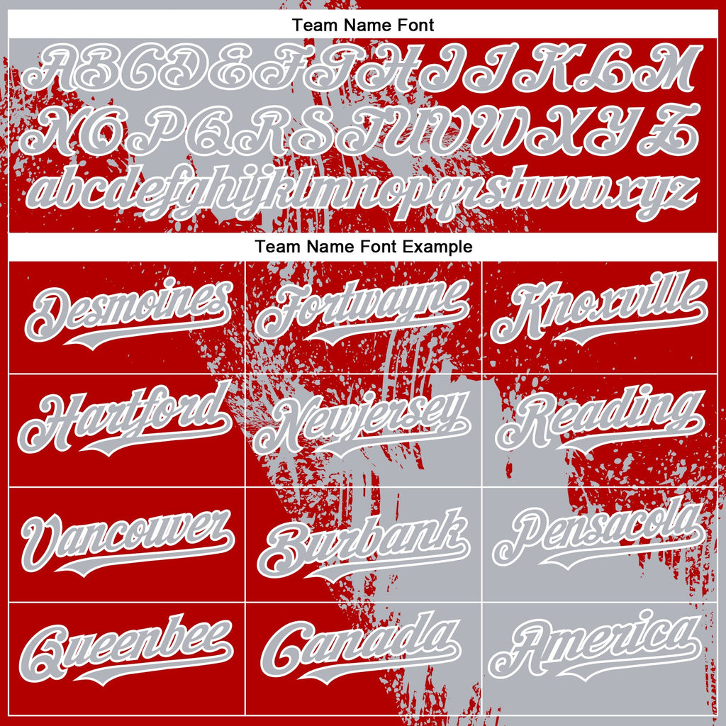 Custom Gray Red-White 3D Pattern Abstract Brush Stroke Two-Button Unisex Softball Jersey