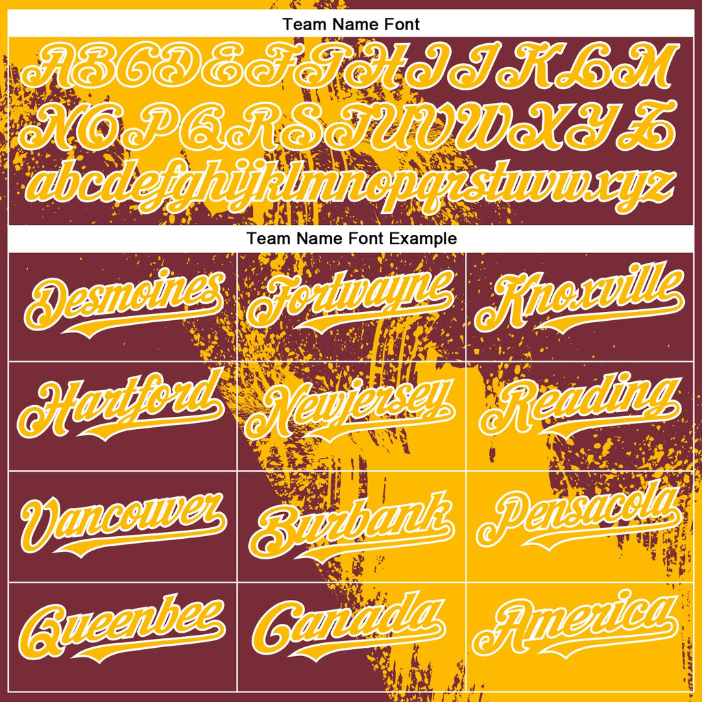 Custom Gold Burgundy-White 3D Pattern Abstract Brush Stroke Two-Button Unisex Softball Jersey