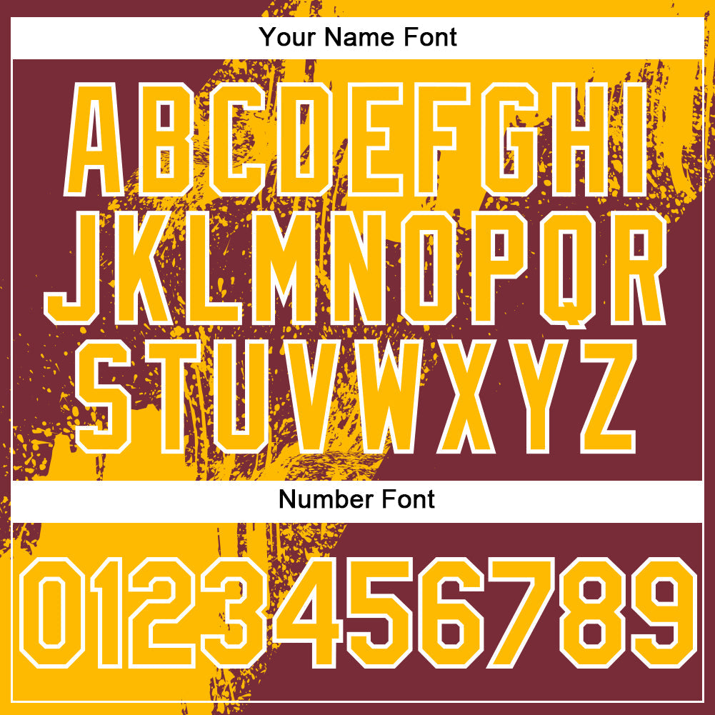 Custom Gold Burgundy-White 3D Pattern Abstract Brush Stroke Two-Button Unisex Softball Jersey