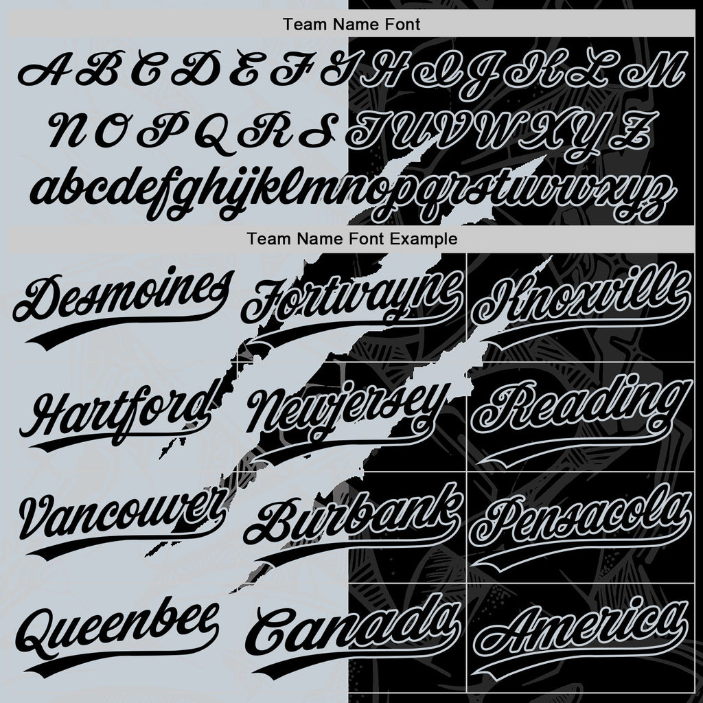 Custom Graffiti Pattern Black-Silver 3D Scratch Two-Button Unisex Softball Jersey