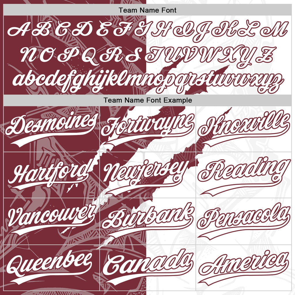 Custom Graffiti Pattern White-Burgundy 3D Scratch Two-Button Unisex Softball Jersey