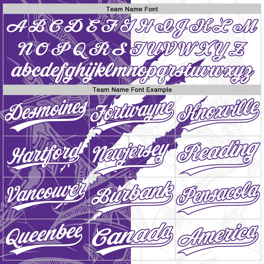 Custom Graffiti Pattern White-Purple 3D Scratch Two-Button Unisex Softball Jersey