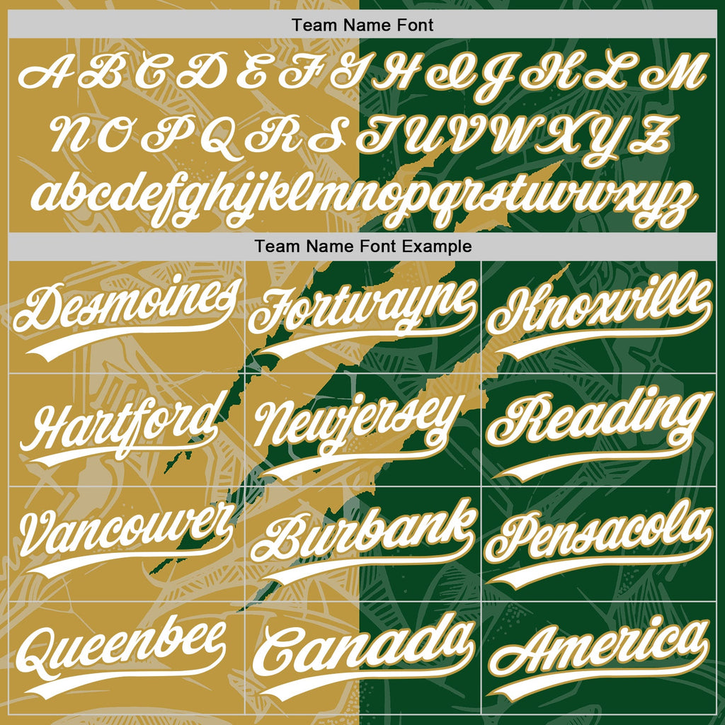 Custom Graffiti Pattern White Green-Old Gold 3D Scratch Two-Button Unisex Softball Jersey
