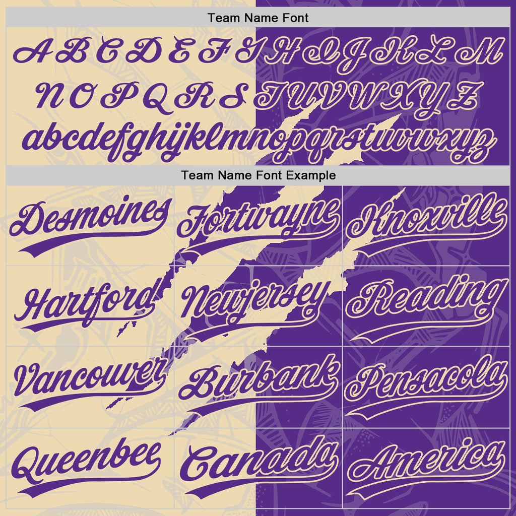 Custom Graffiti Pattern Purple-Cream 3D Scratch Two-Button Unisex Softball Jersey