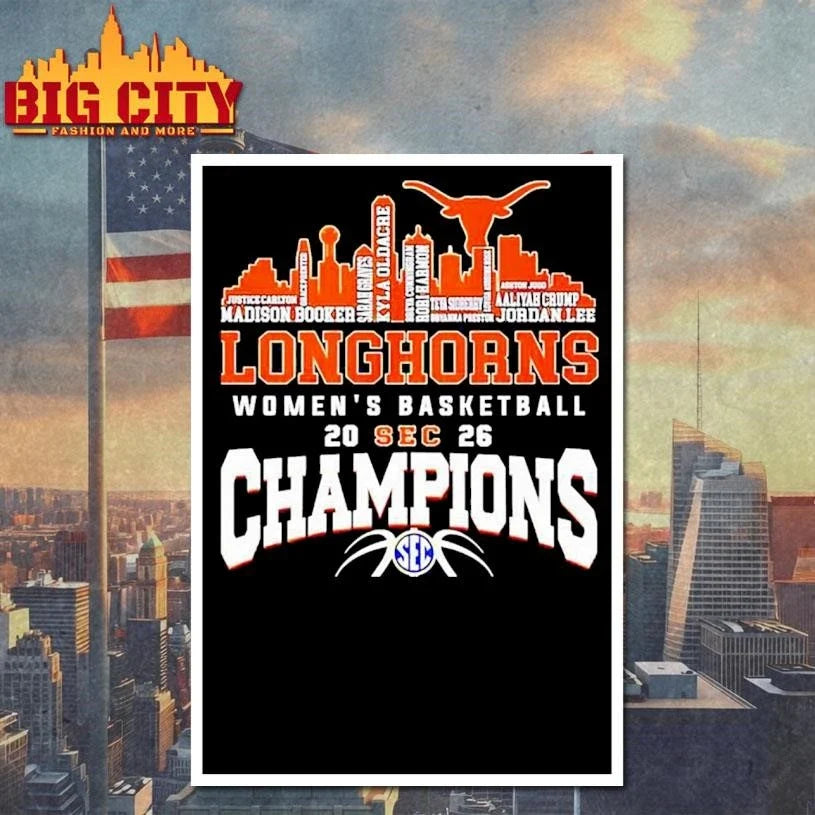 Texas Longhorns Women’s Basketball Champions 2026 player name city skyline Shirt Unisex
