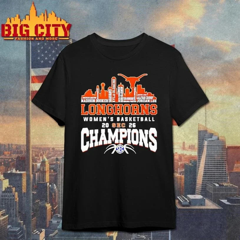 Texas Longhorns Women’s Basketball Champions 2026 player name city skyline Shirt Unisex