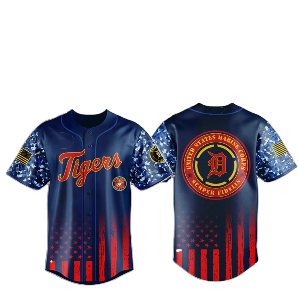 Tigers Marine Corps Military Appreciation Baseball Jersey 2025 - Grishko.com