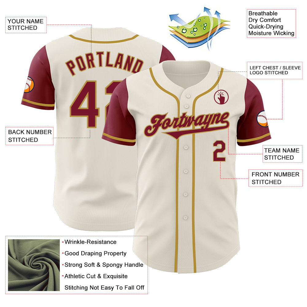 Custom Cream Crimson-Old Gold Authentic Two Tone Baseball Jersey