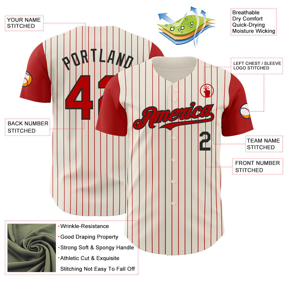 Custom Cream Red Pinstripe Black Authentic Two Tone Baseball Jersey