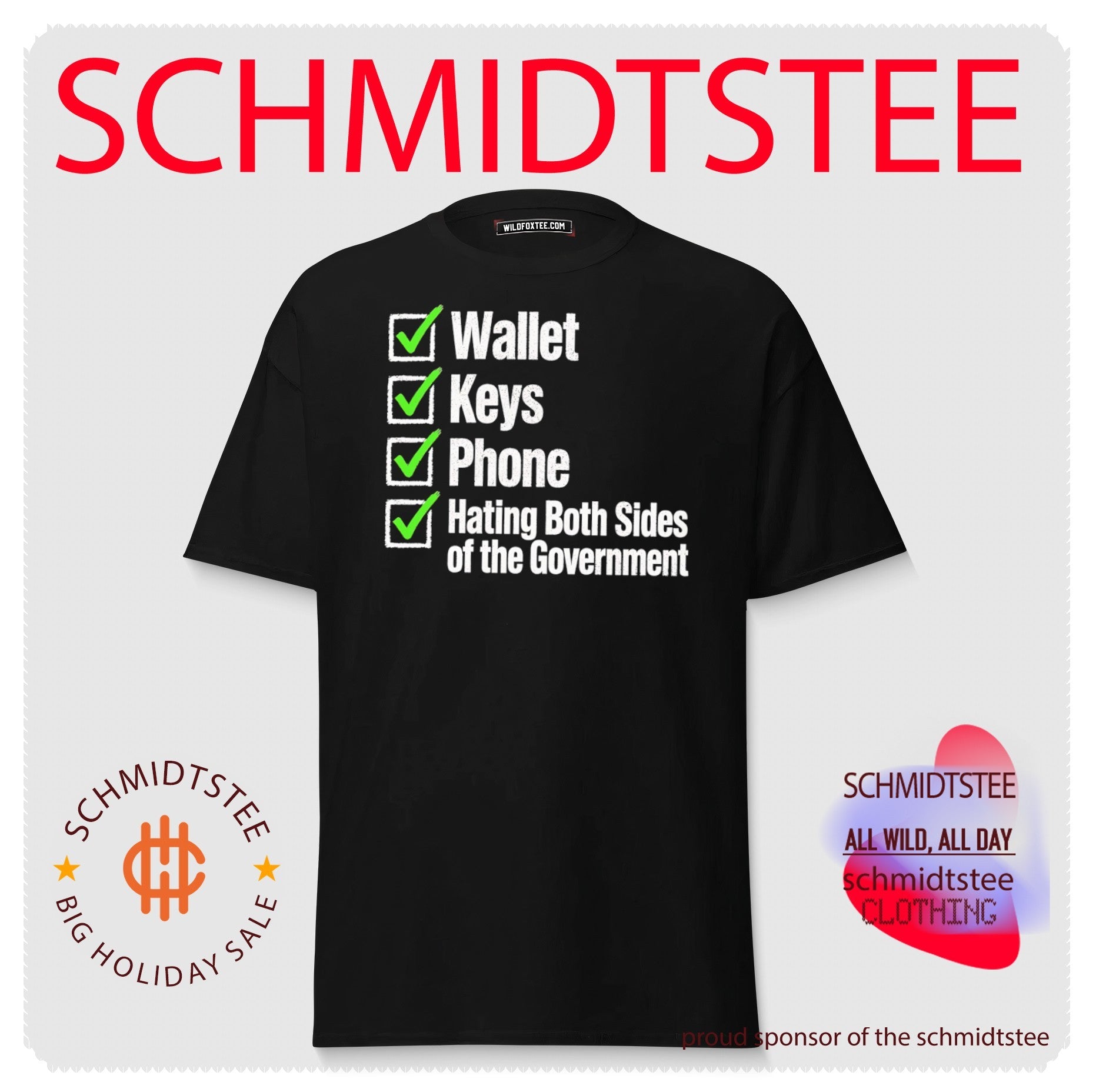 Wallet keys phone hating both sides of the Government shirt