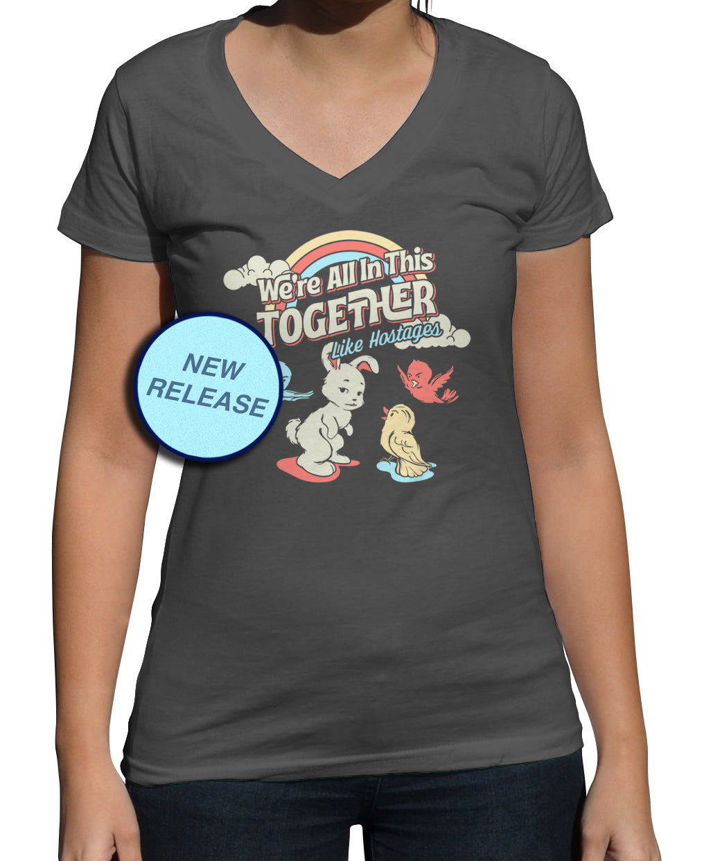 Women's We're All In This Together Like Hostages Vneck T-Shirt