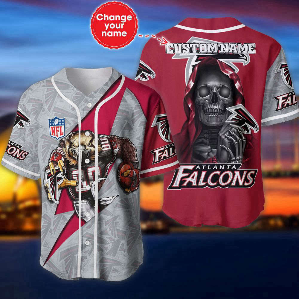 Atlanta Falcons Baseball Jersey Shirt Skull Custom Name, Gift For Men Women - Aopprinter
