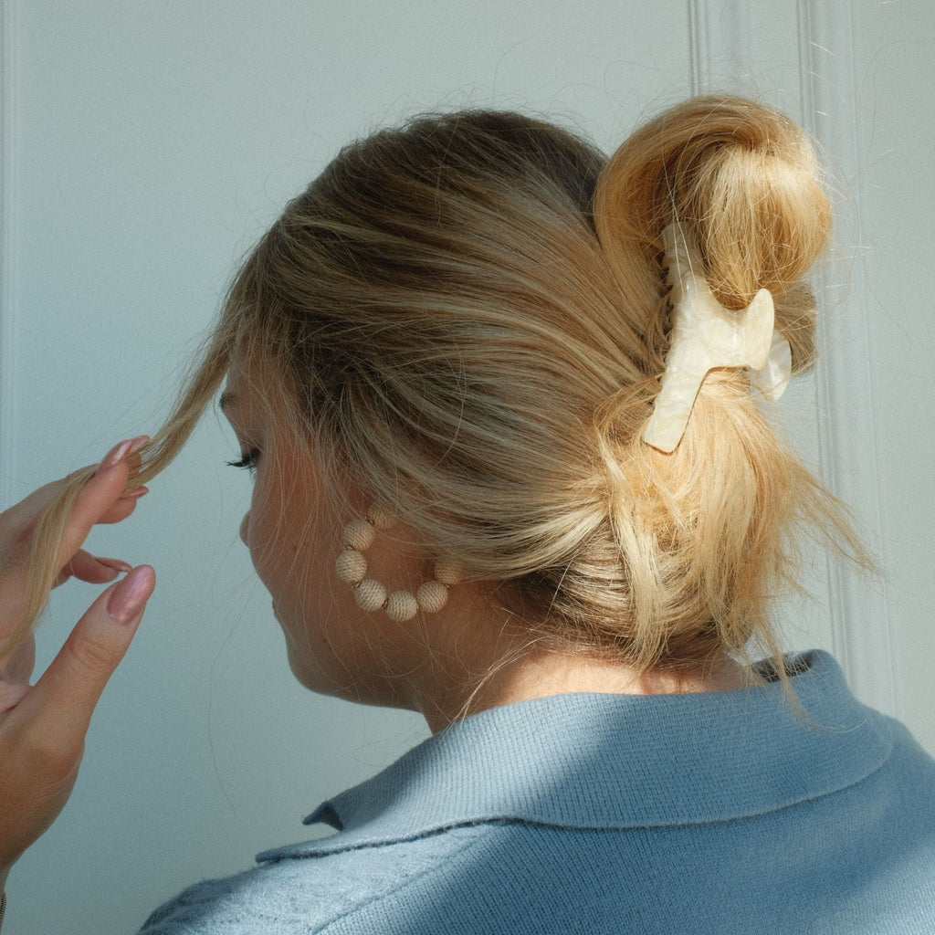 Beige Raffia Statement Hoops