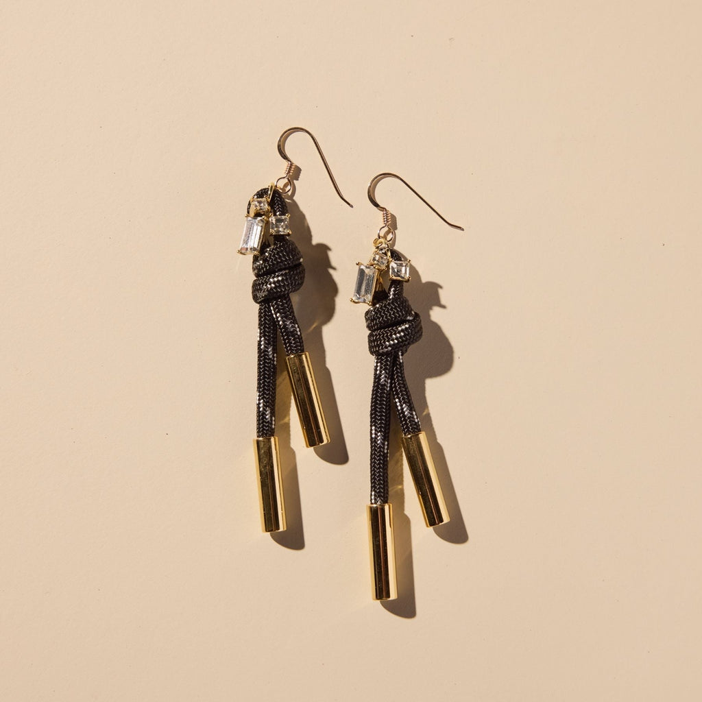 Black Luxe Denver Cord and Crystal Earring