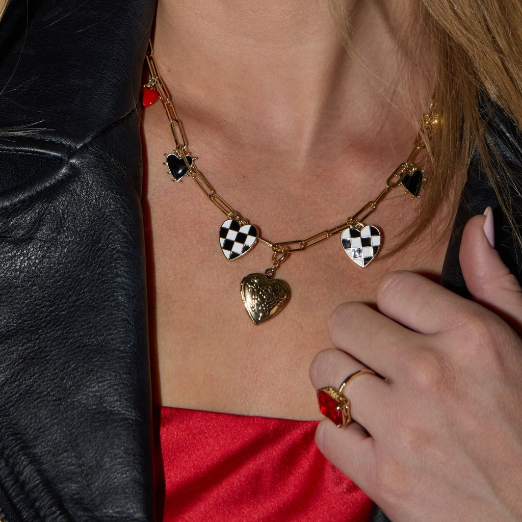 Black & White Checkered Heart Charm