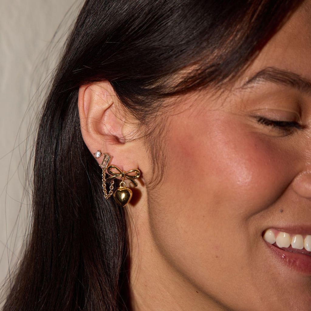 Bow & Heart Drop Earrings