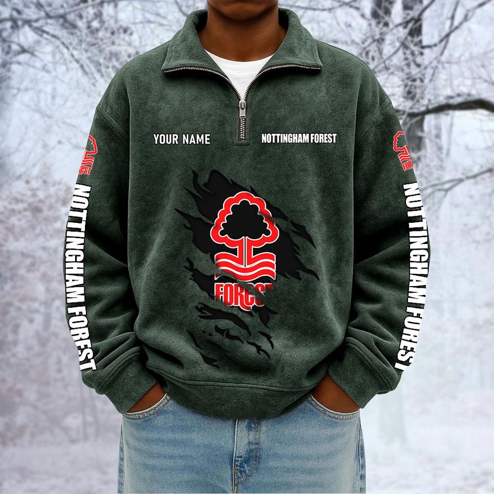 Nottingham Forest Custom Name Quarter Zip Pullover Sweatshirt - Multicolor