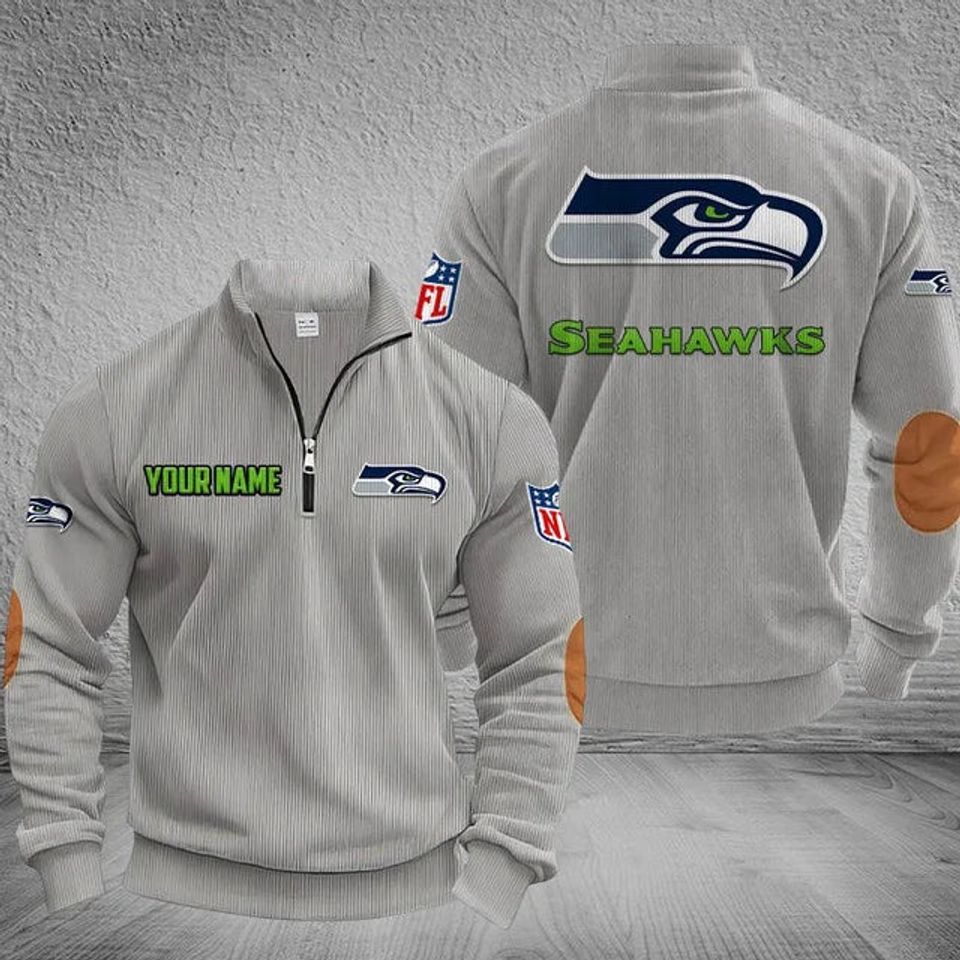 Seattle Sea-hawk-s Customized Striped Quarter-Zip Sweatshirt
