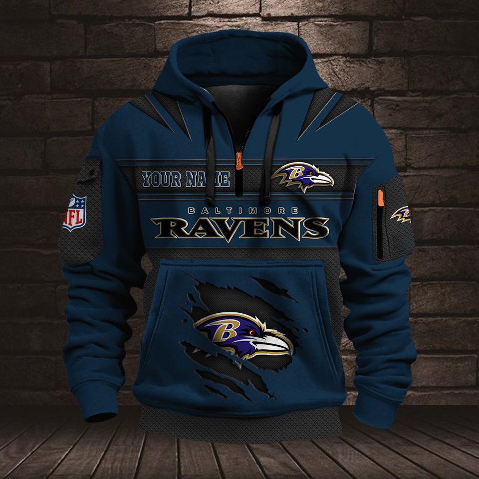 Personalized Baltimore Ravens Custom Name Quarter Zip Hoodie