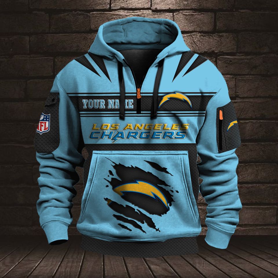Personalized Los Angeles Chargers Custom Name Quarter Zip Hoodie