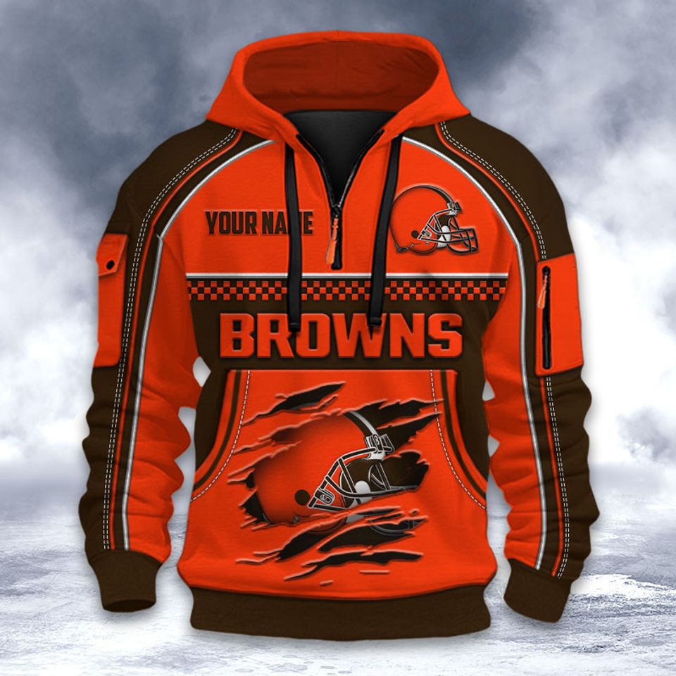 Personalized Clevelan Browns Custom Name 3D Half-zip Hoodie