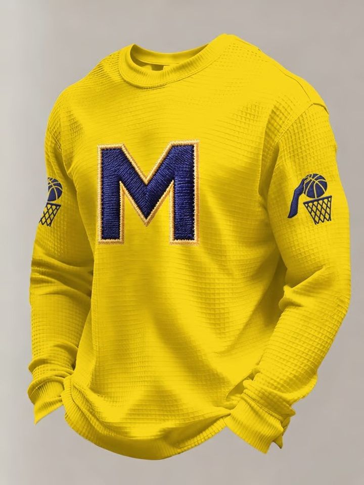 Michigan Wolverines Basketball Waffle Sweatshirt March Madness Apparel Gifts For Husband