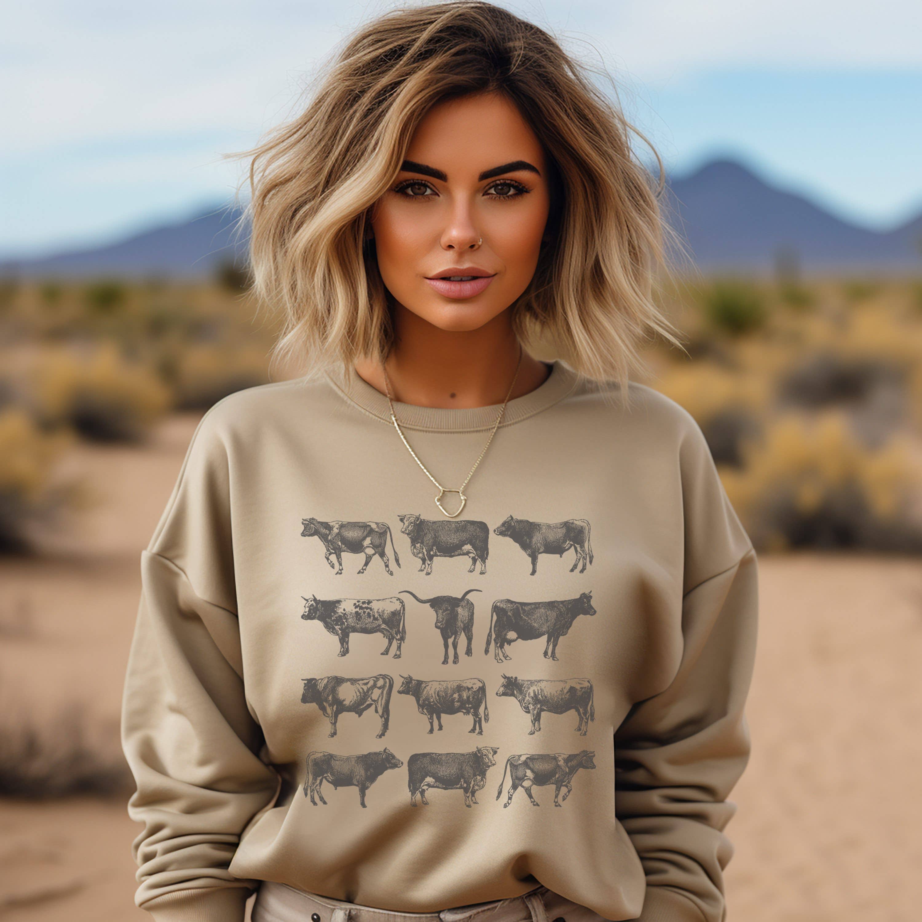 Vintage Cow Bull Crew Neck Sweatshirt