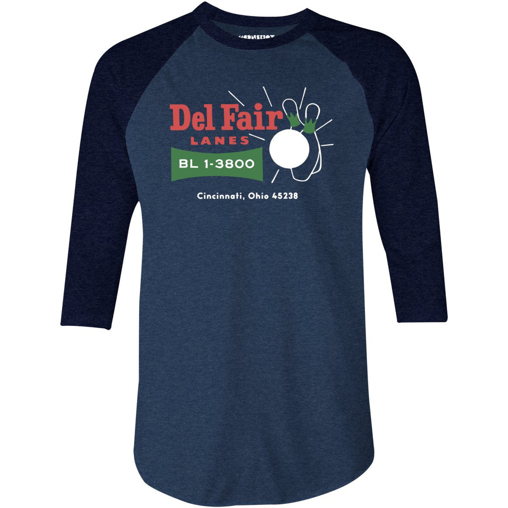 Del Fair Lanes v2 - Cincinnati, OH - Vintage Bowling Alley - 3/4 Sleeve Raglan