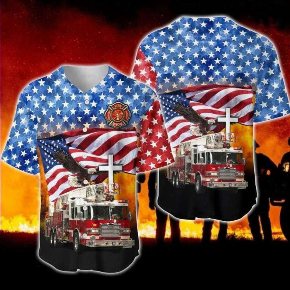 Firefighter Truck Flag Eagle Baseball Jersey - Aopprinter