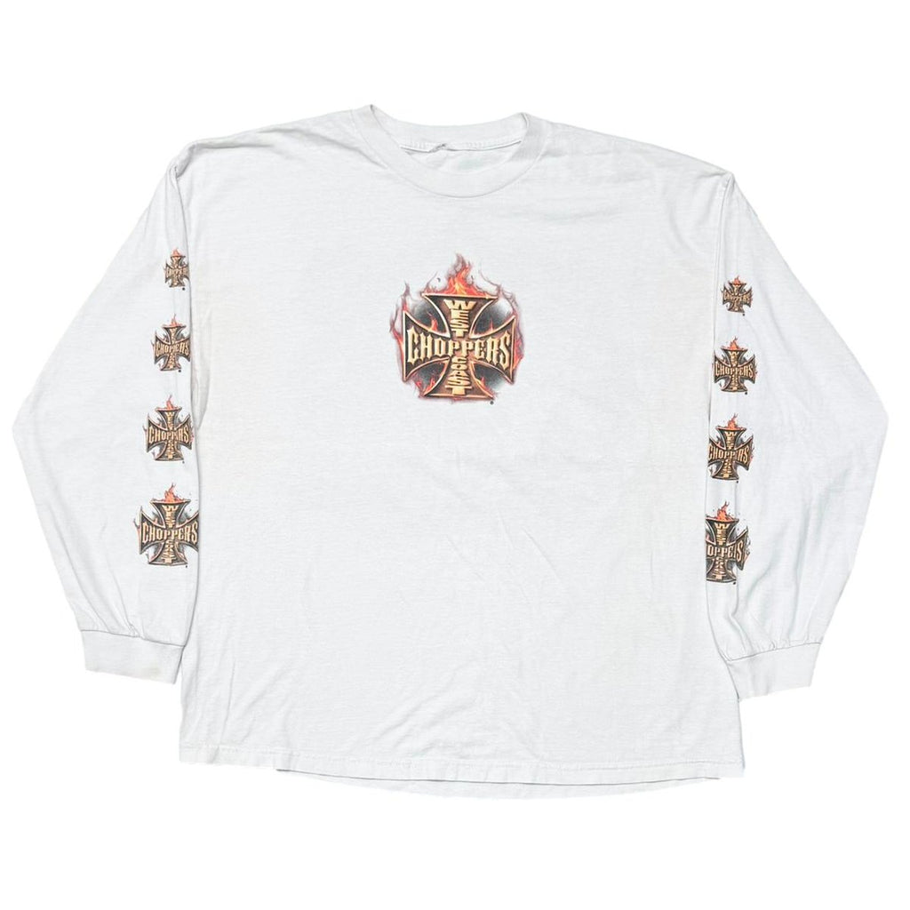 WEST COAST CHOPPERS	FLAMING IRON CROSS BACK CAR LS WHITE FITS XL 0535