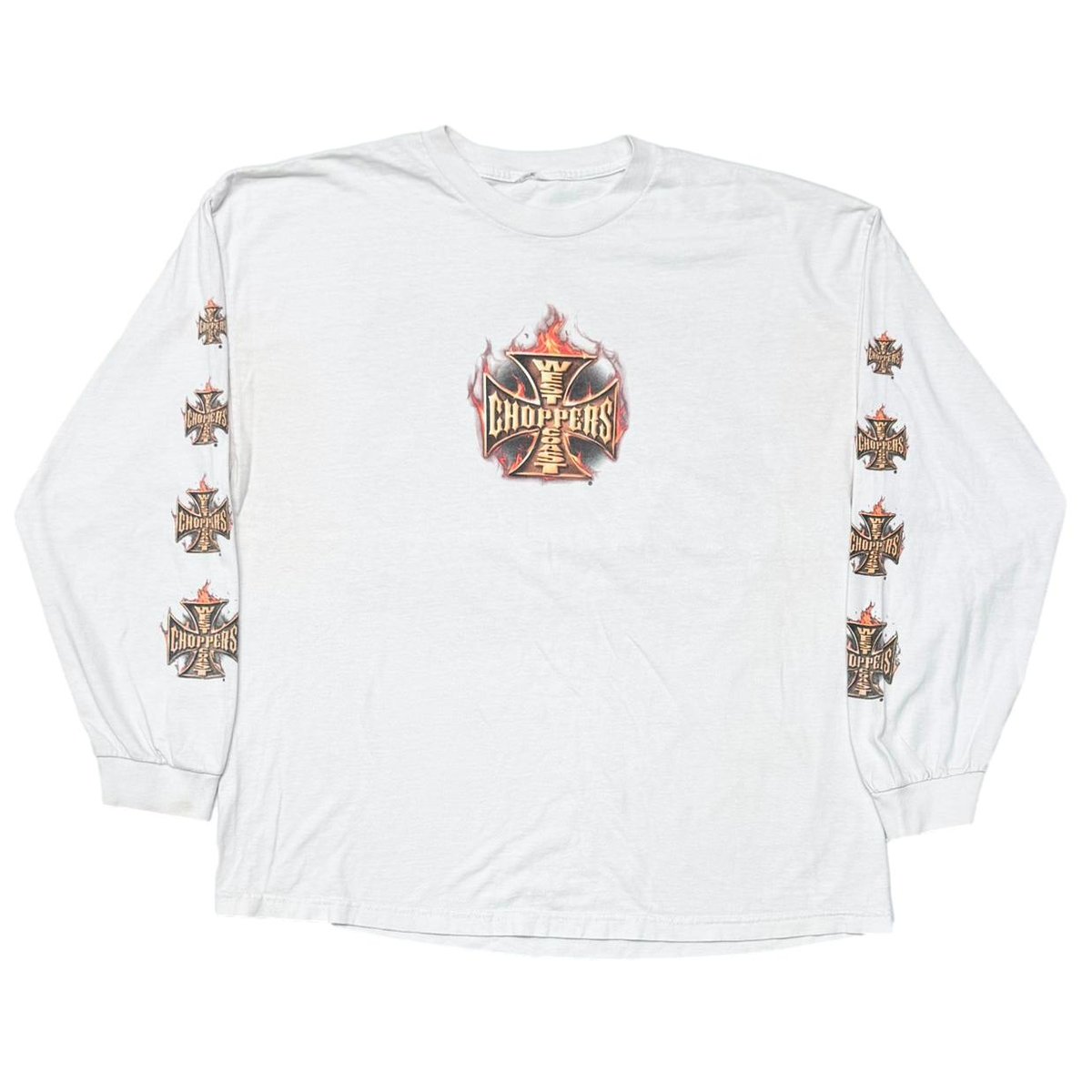 WEST COAST CHOPPERS	FLAMING IRON CROSS BACK CAR LS WHITE FITS XL 0535