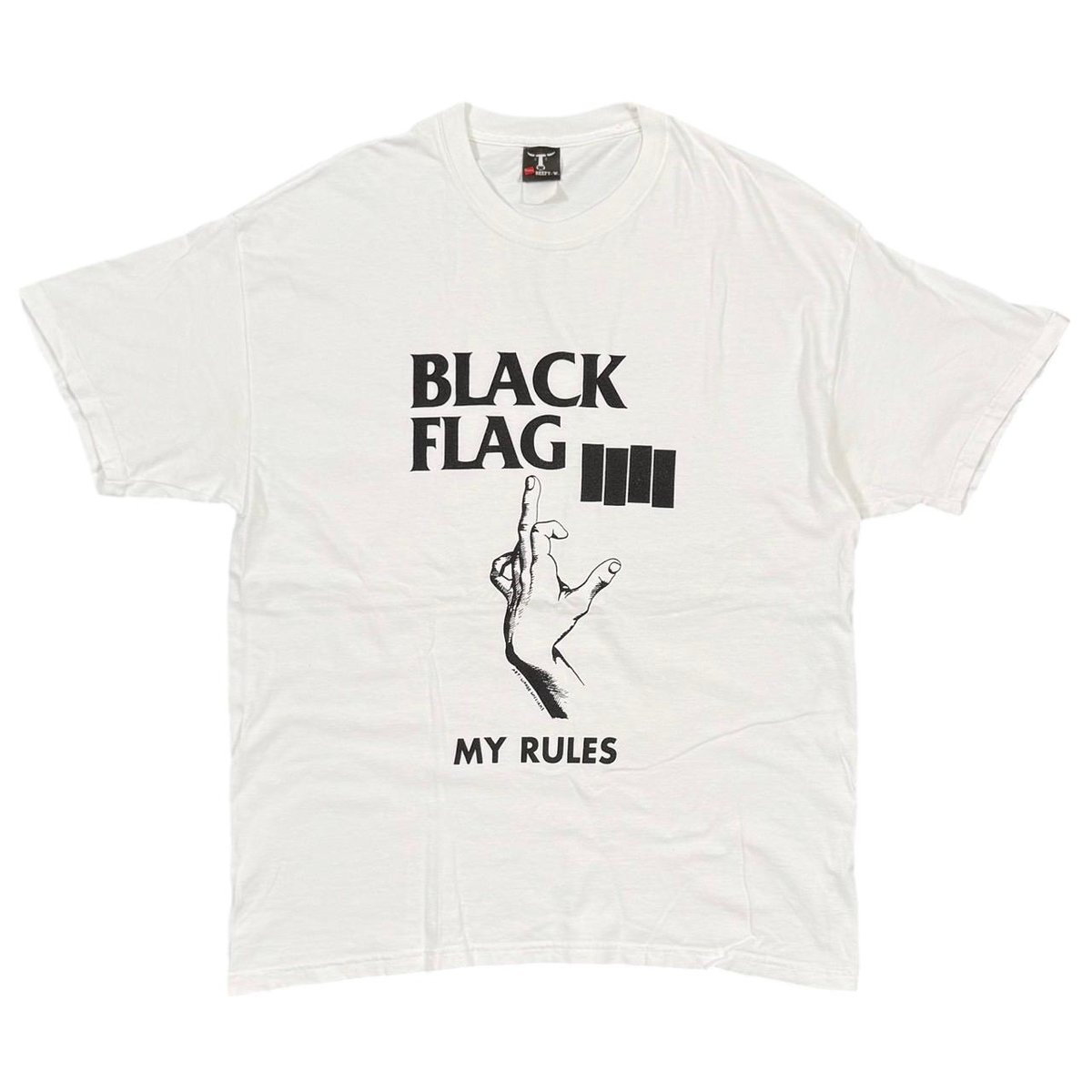 BLACK FLAG MY RULES HAND SIGN WHITE Hanes FITS LARGE 9742