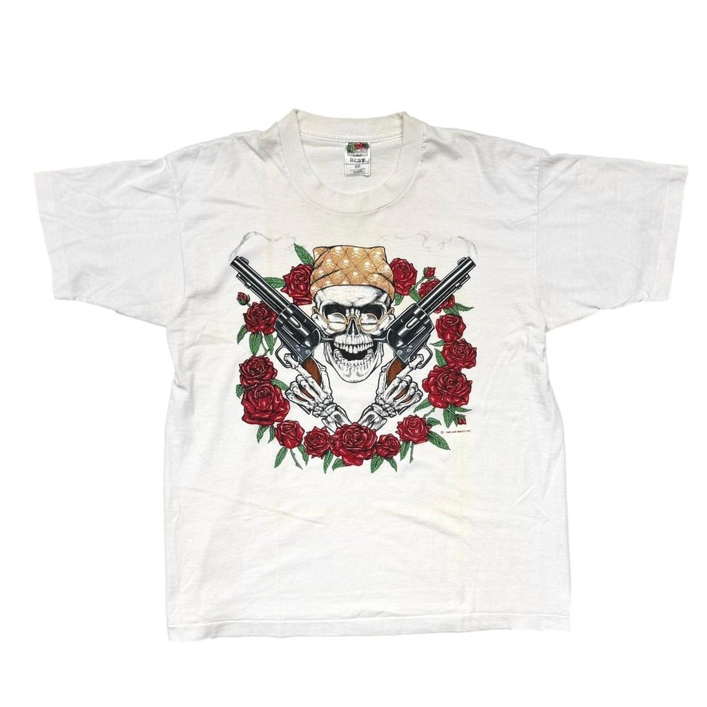 OLD & VINTAGE 1989 SKULL GUNS & ROSES WHITE FRUIT OF THE LOOM LARGE 2759