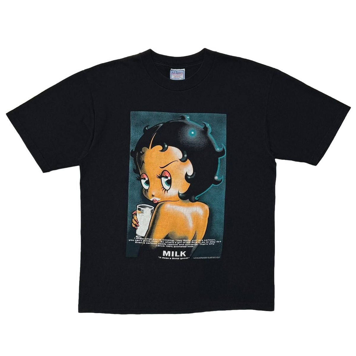 BETTY BOOP got milk ? PARODY BLACK ALL SPORT LARGE 9344