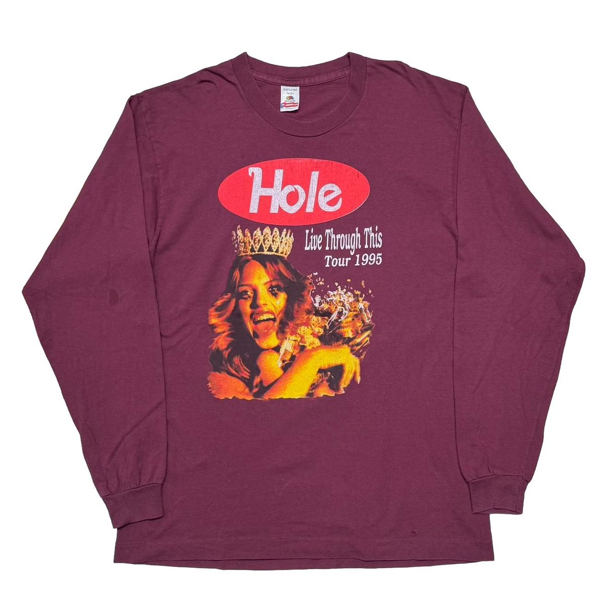 HOLE LIVE THROUGH THIS TOUR 1995 LS BORDEAUX FRUIT OF THE LOOM XL 7785
