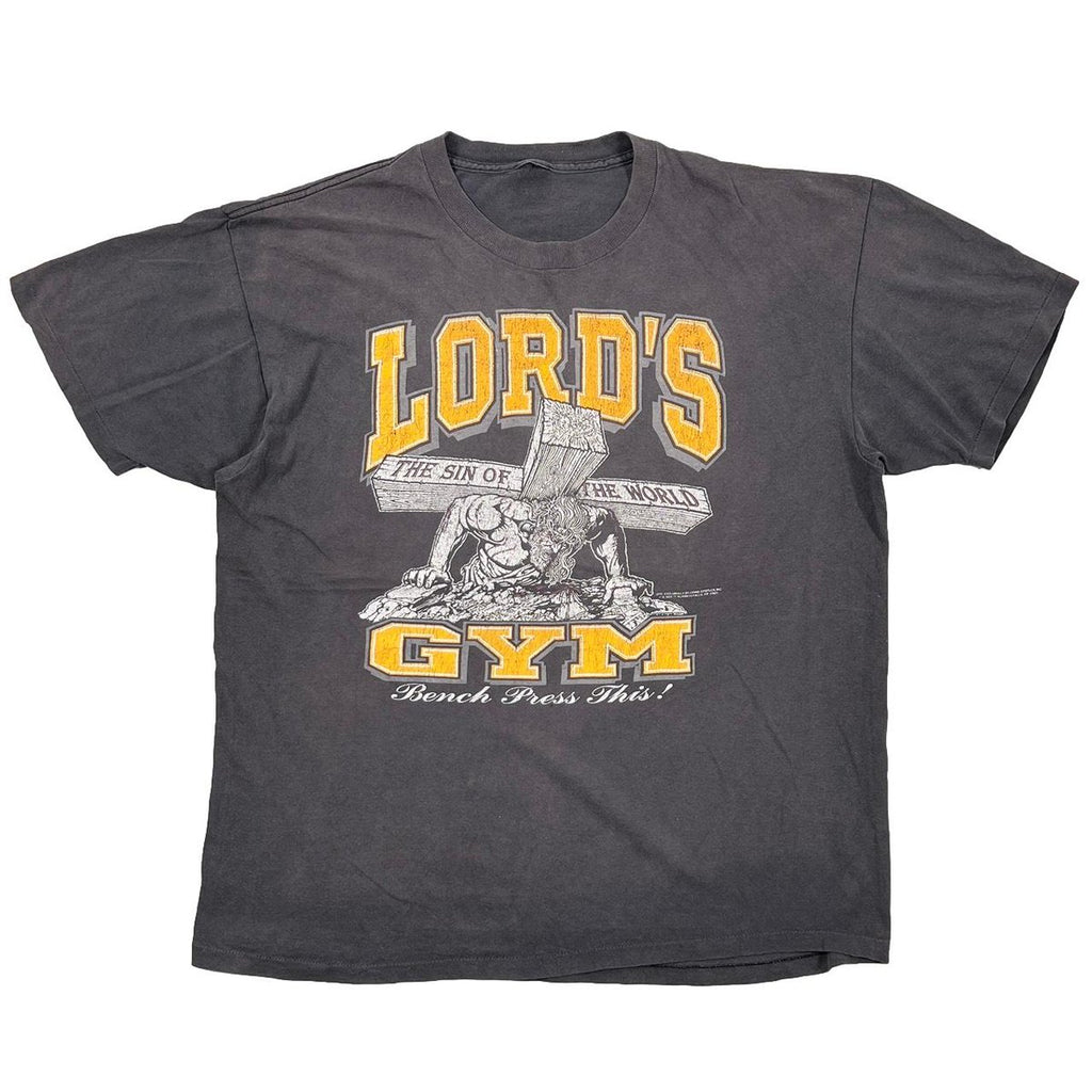 OLD & VINTAGE LORD'S GYM 1990 BENCH PRESS GYM! THE SIN OF THE WORLD FITS XL 4564
