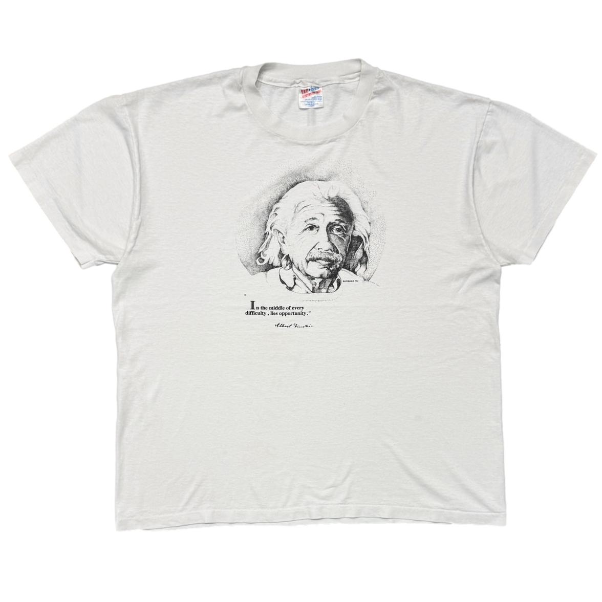 ALBERT EINSTEIN IN THE MIDDLE OF EVERY DIFFICULTY LIES OPPORTUNITY WHITE HANES XL 8255