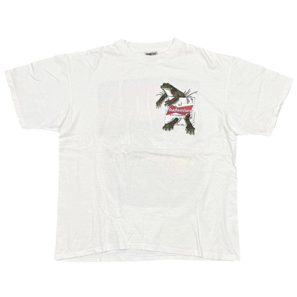 Budweiser 1995 FROG IN POCKET PRINT WHITE ONEITA XL 0173