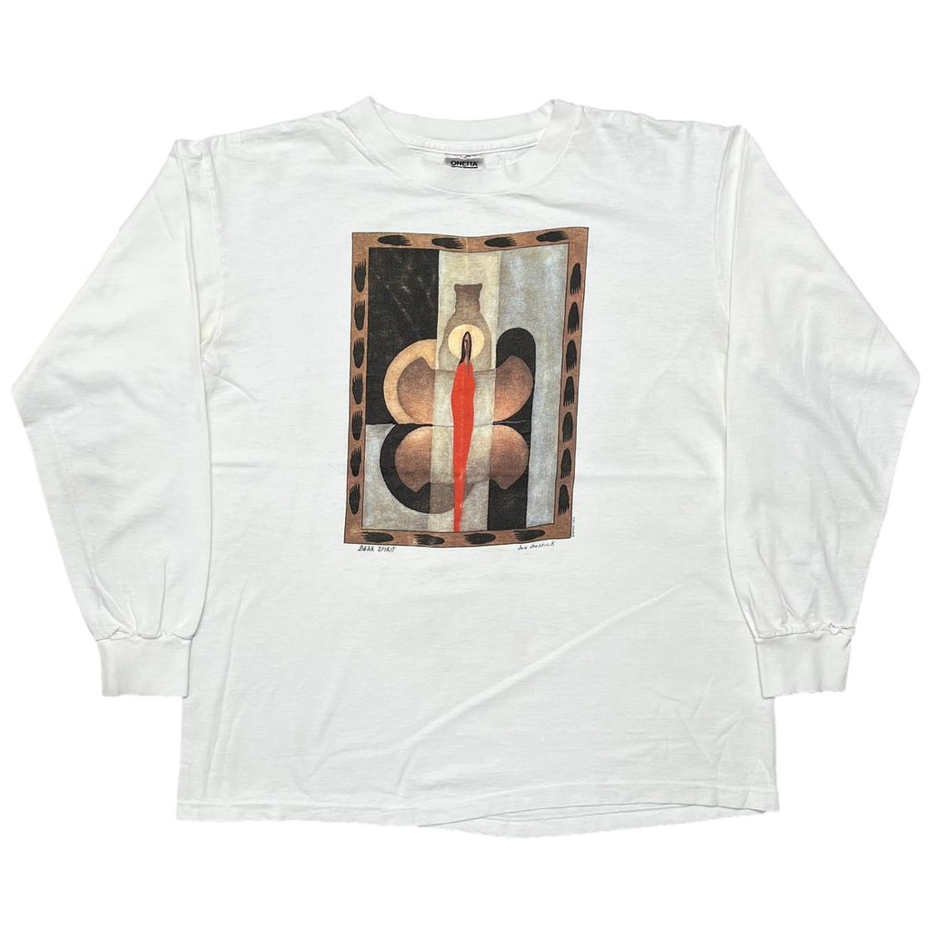 JOE GESHICK BEAR SPIRIT ART LS WHITE ONEITA XL 0336