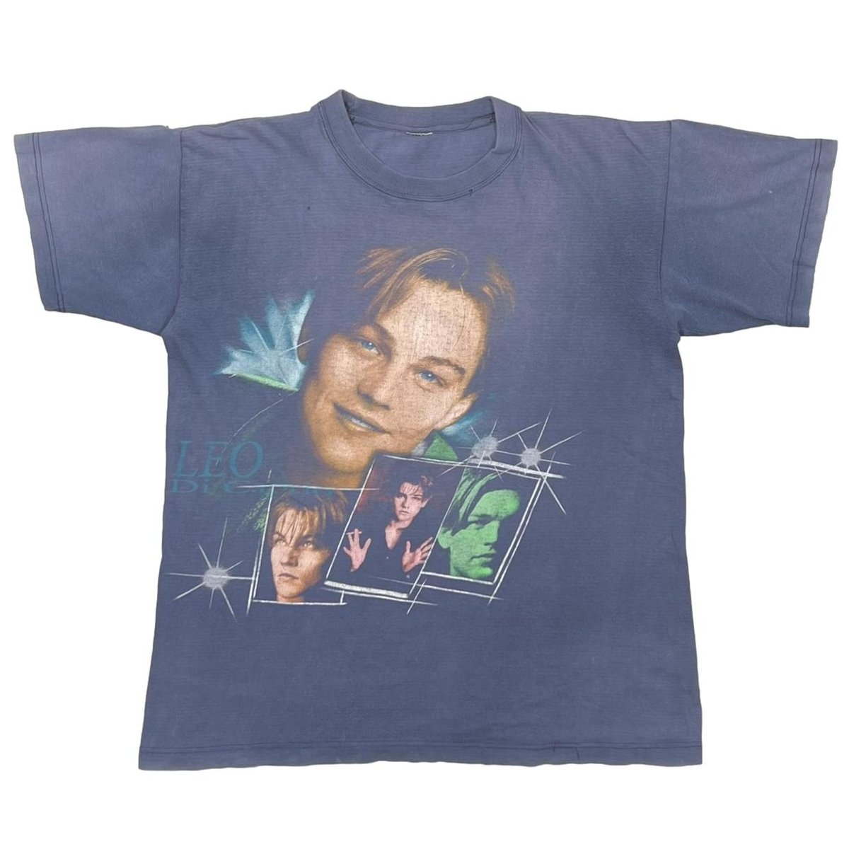 LEONARDO DICAPRIO BOOTLEG MULTI FACE PRINT FADED BLUE FITS LARGE 2032