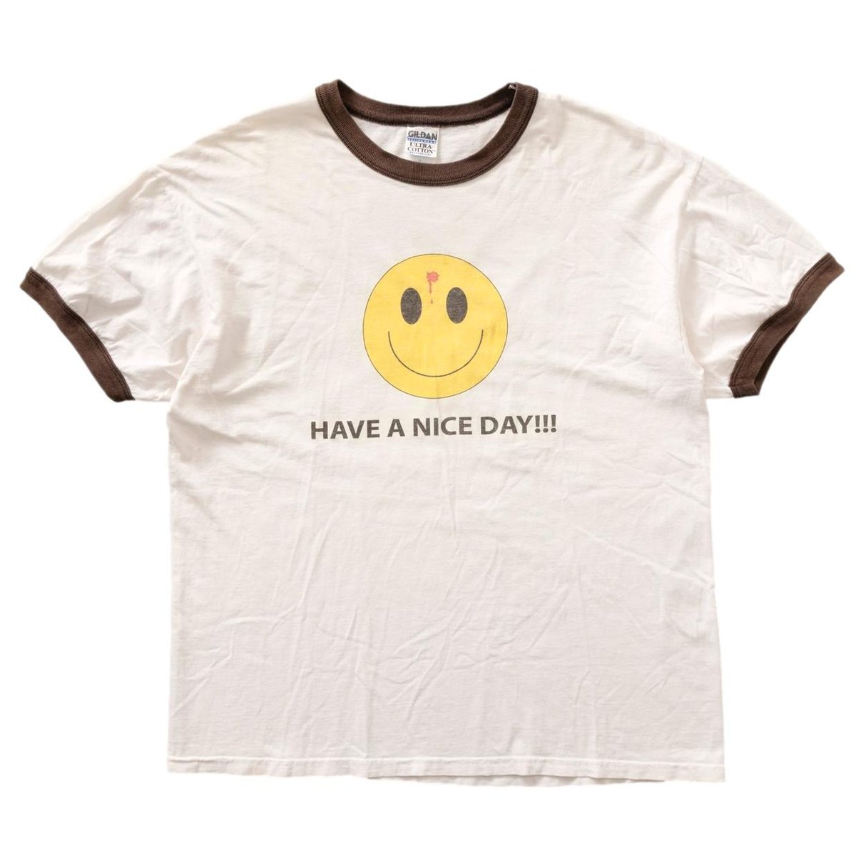 OLD&VINTAGE SMILE HAVE A NICE DAY!! RINGER WHITE GILDAN LARGE 0872