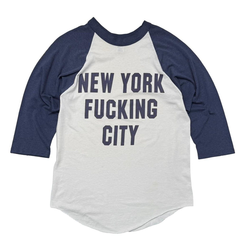OLD&VINTAGE NEW YORK FUCKING CITY RAGLAN WHITE NAVY SOF TEE MEDIUM 0532