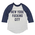 OLD&VINTAGE NEW YORK FUCKING CITY RAGLAN WHITE NAVY SOF TEE MEDIUM 0532